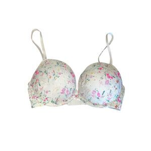 Victoria’s Secret 32D wear everywhere super push-up sexy floral bra love pink